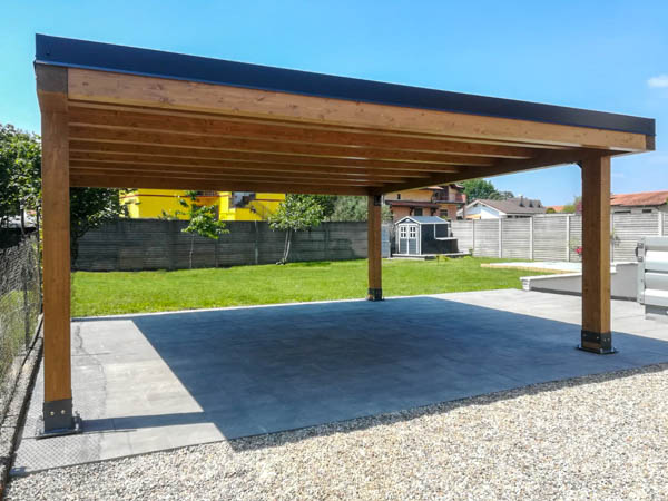 Carport Cube biposto color noce con sporto anteriore – CCU2612 Carport Cube biposto color noce con sporto anteriore – CCU2612