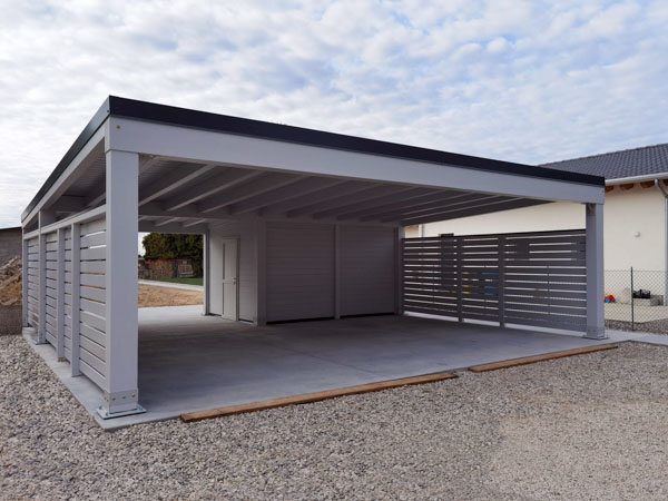 Carport moderno in legno Cube a campata unica con box integrato – CCU2603 Carport moderno in legno Cube a campata unica con box integrato – CCU2603
