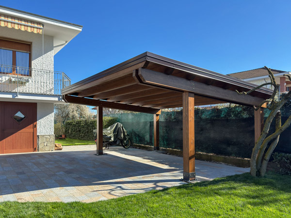 tettoia auto in legno Round biposto a falda unica