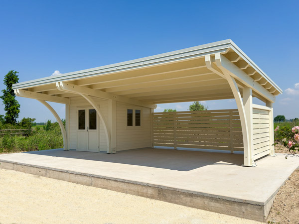 Tettoia per auto Round avorio con box integrato e frangivista – RB04110