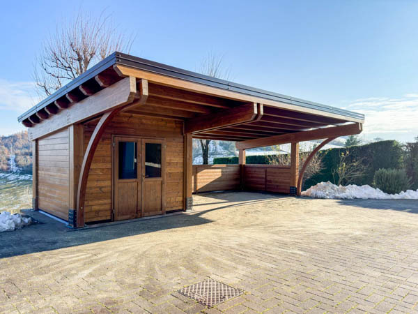 Tettoia auto Round biposto con box integrato – R01210