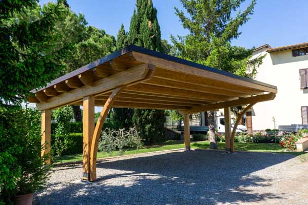 Tettoia per auto Round biposto in legno noce chiaro – R04310